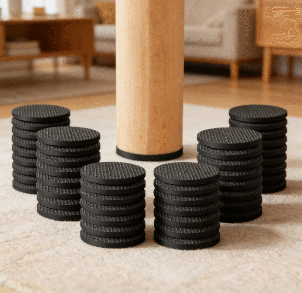 Non-slip rubber round furniture mats, self-adhesive, suitable for table and chair legs, 1-inch diameter, 48 pieces per pack