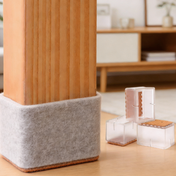 Rectangular Large Silicone Table and Chair Leg Covers, with felt pads, approx. 1-9/16 to 1-13/16 inches long, 1 to 1-3/16 inches wide, 16 pieces per pack