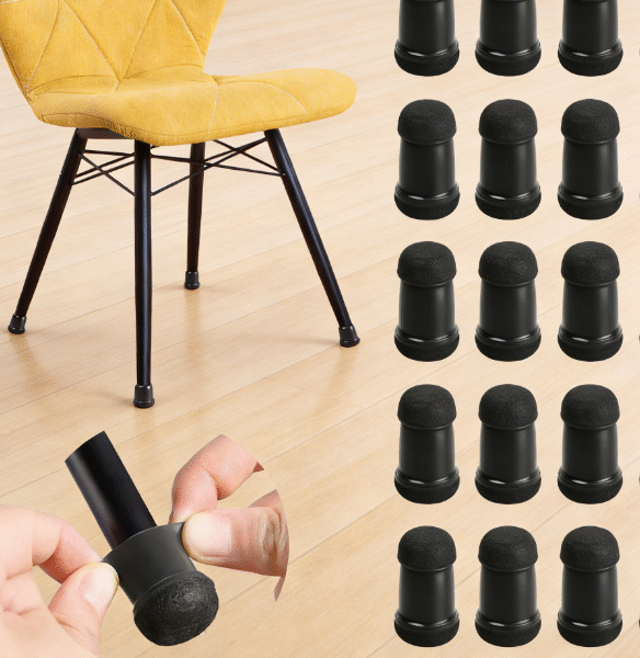 Black Extra-Small Upgraded Rubber Chair Leg Covers, with felt, suitable for hardwood floors, scratch-resistant and noise-reducing, suitable for 0.55-0.75 inch legs, 20 pieces per pack