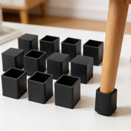Square rubber chair leg covers, 3/4 inch (19 mm), table and chair leg end caps, floor protectors, 20-pack
