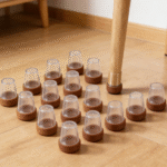 Round clear-brown silicone furniture leg covers (size S), 360° wrap-around thickened felt pad, 16-pack