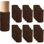 Coffee-colored knitted elastic furniture leg covers, double-layered and thickened, easy to move and reduces noise, 24-pack