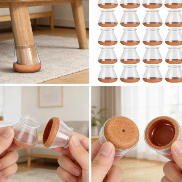 Silicone table and chair leg protectors (medium size), with felt bottom, suitable for hardwood floors, can be used as a slider, 24 pieces per pack, suitable for 0.76-1.18 inch legs