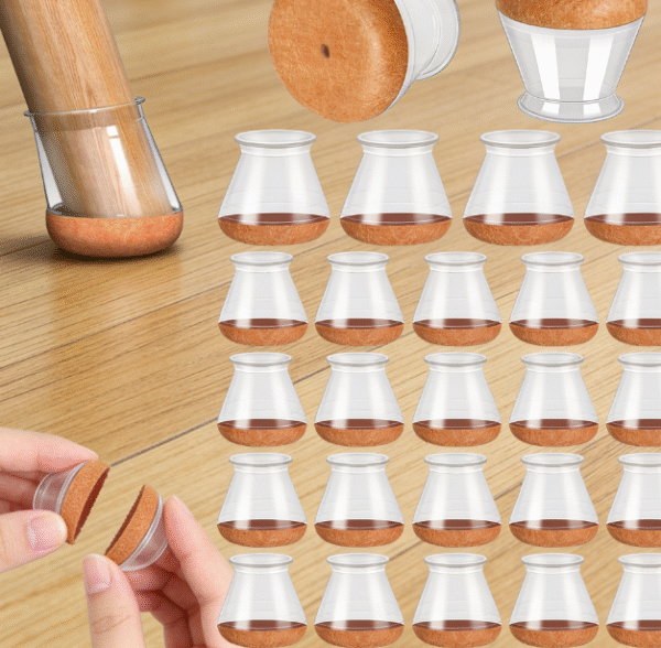 Silicone table and chair leg protectors (medium size), with felt bottom, suitable for hardwood floors, can be used as a slider, 24 pieces per pack, suitable for 0.76-1.18 inch legs