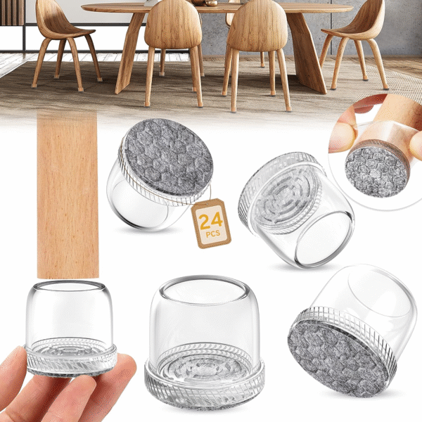 Round silicone felt chair leg protectors, suitable for hardwood floors, anti-slip, suitable for 1.1-1.5 inch legs, 24-pack