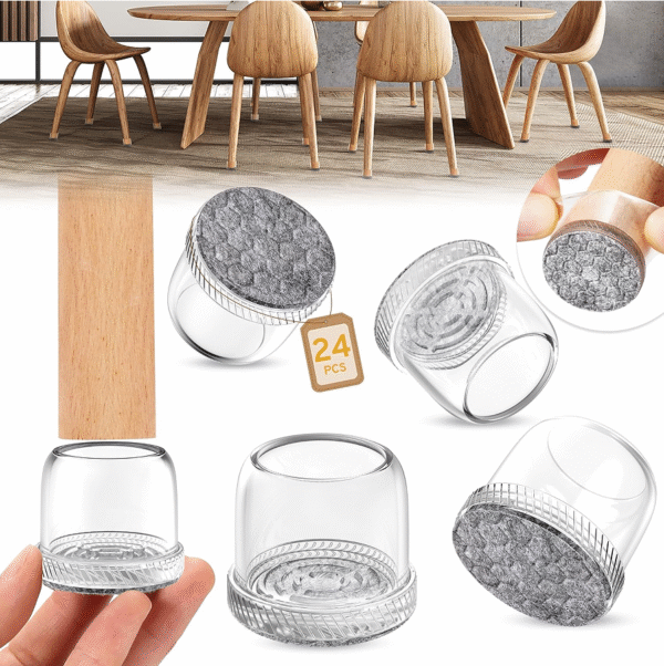 Round silicone felt chair leg protectors, suitable for hardwood floors, anti-slip, suitable for 1.1-1.5 inch legs, 24-pack