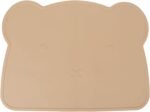 Silicone Placemats for Dining Table, Non Slip Toddler Food Mats Eating Table Mat Washable Plate Mat Bear Placemat for Kids Dinner(Brown)