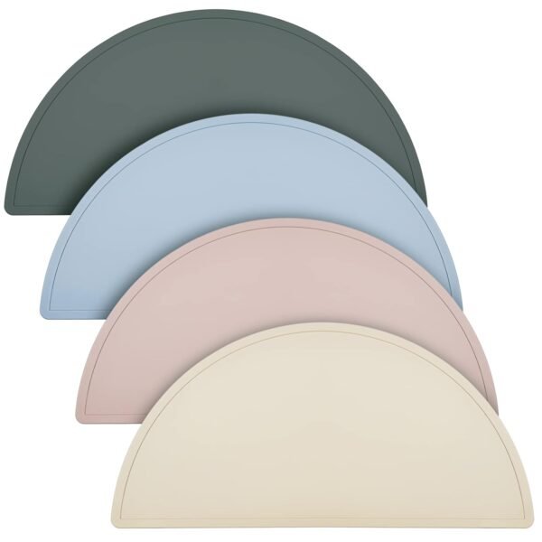 4 Packs Silicone Placemats for Baby Non Slip Placemats for Kids Toddlers Food Table Mats Portable Toddlers Place mats for Dining Table, 4 Colors(Gray, Apricot, Blue, Pink)