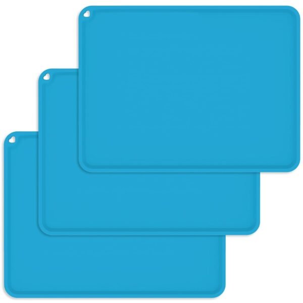 Silicone Kids Placemats, Non-Slip Silicone Placemats for Kids Baby Toddlers Childrens, Kids Portable Placemat for Dining Table, 3Pack (Blue)