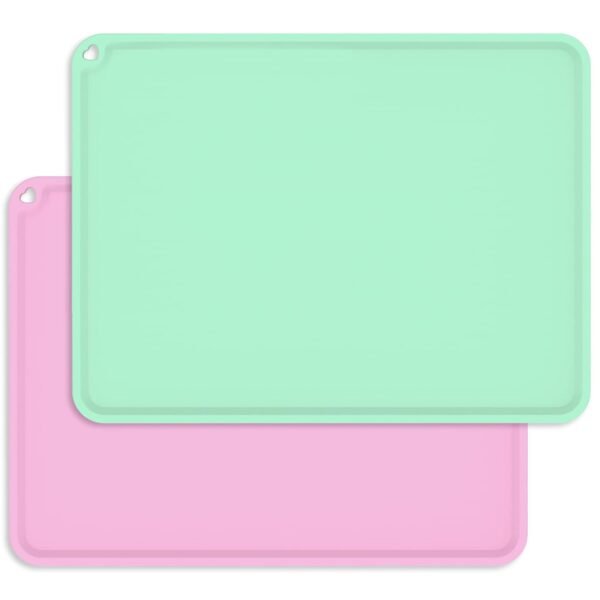 Non-Slip Kids Baby Toddlers Placemats, Large Silicone Sheets for Crafts Liquid Resin Jewelry Casting Molds Mat, Multi-Purpose Silicone Placemats, 2Pack - Baby Purple & Green