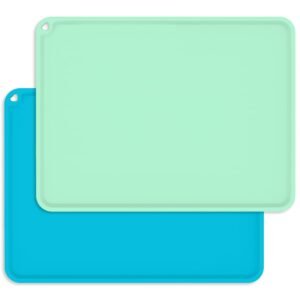 Kids Placemats, Silicone Baby Placemats for Kids Toddler Children Reusable Non-Slip Table Mats, Baby Food Mats for Restaurant, 2 Pack, Blue/Baby Green