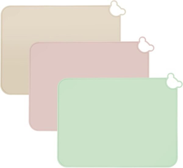 r 3 Pack Silicone Placemat for Toddlers Kids for Dining Table & Restaurants - Portable Silicone Mat for Baby Eating - Food Grade Non-Slip Baby Table Mat