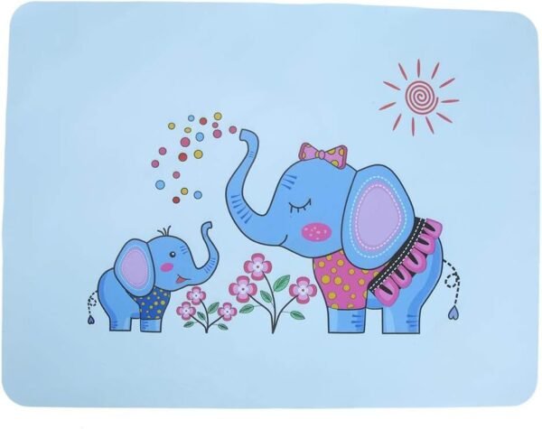 Baby Non Slip Insulation Silicone Placemat, Cute Cartoon Animal Slip Dining Feeding Mat Pad for Toddler Kids(Blue Elephant)