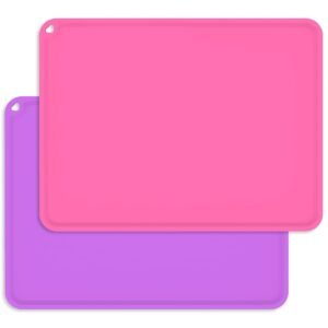Placemats for Kids, Silicone Baby Placemats for Toddler Children Reusable Non-Slip Large Silicone Sheets for Crafts Resin Jewelry Casting Table Mats, 2 Pack, Purple/Pink