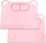 1 Pack Silicone Suction Placemat with Teething Edge Bumper/Spill for Baby Toddlers Kids with Storage Bag, Non-Slip Dinning Table Mat, Dishwasher Safe for Table (Pink)