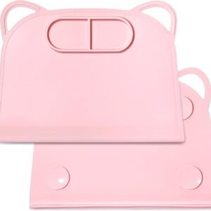 1 Pack Silicone Suction Placemat with Teething Edge Bumper/Spill for Baby Toddlers Kids with Storage Bag, Non-Slip Dinning Table Mat, Dishwasher Safe for Table (Pink)