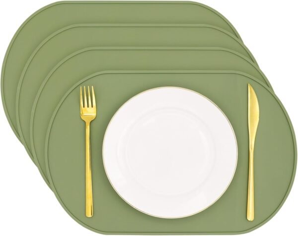 Silicone Placemats Set of 4, Oval Heat Resistant Place Mats, Waterproof Washable Wipeable Dining Table Mats, Non-Slip Silicone Table Mats for Toddles Kids Adults Home Decor