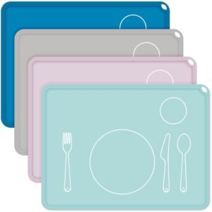 4 Pcs Montessori Kids Placemat 16 x 12'' Non Slip Baby Silicone Placemats for Toddlers Baby Eating Mat Food Mats for Toddler Dining Table Setting Learning Travel Kitchen(Multi Colors)