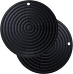 Silicone Trivets for Hot Dishes, Pots and Pans, Large Dia 9.45" Hot Pads for Kitchen Quartz Countertops, Round Microwave Mat, Versatile Trivet Mat, Durable Heat Resistant Mats Set 2 Black