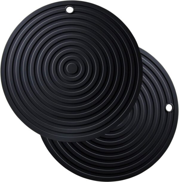 Silicone Trivets for Hot Dishes, Pots and Pans, Large Dia 9.45" Hot Pads for Kitchen Quartz Countertops, Round Microwave Mat, Versatile Trivet Mat, Durable Heat Resistant Mats Set 2 Black