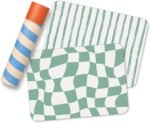 Placemats, Silicone Placemats for Babies, Toddlers & Kids, Activity Mats for Children, Checkered and Stripe Patterns, Non Slip, 16 x 12 inch, Set of 2, Matcha Green