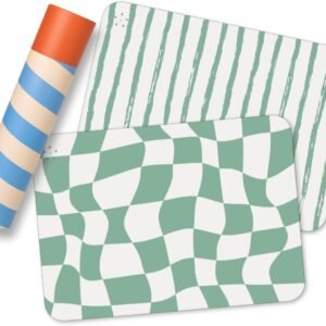 Placemats, Silicone Placemats for Babies, Toddlers & Kids, Activity Mats for Children, Checkered and Stripe Patterns, Non Slip, 16 x 12 inch, Set of 2, Matcha Green