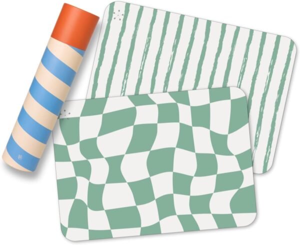 Placemats, Silicone Placemats for Babies, Toddlers & Kids, Activity Mats for Children, Checkered and Stripe Patterns, Non Slip, 16 x 12 inch, Set of 2, Matcha Green