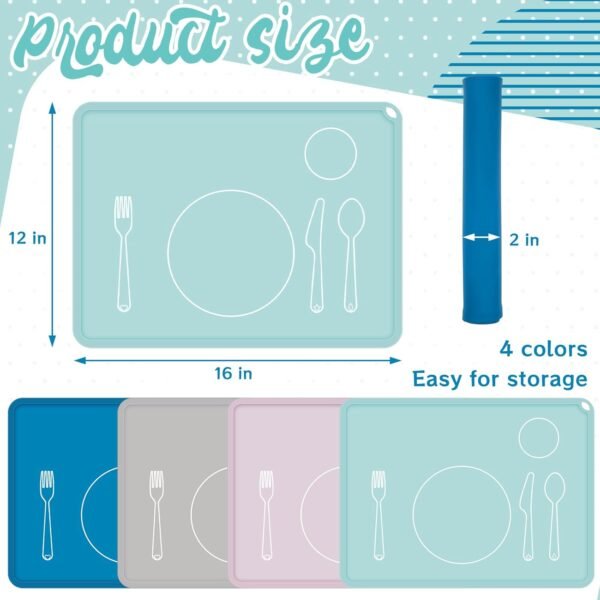 4 Pcs Montessori Kids Placemat 16 x 12'' Non Slip Baby Silicone Placemats for Toddlers Baby Eating Mat Food Mats for Toddler Dining Table Setting Learning Travel Kitchen(Multi Colors)