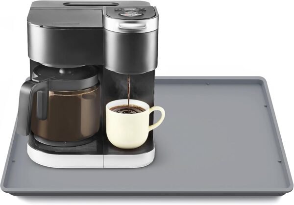 Silicone Coffee Mat with Lip, 19.7'' x 15'' Heavy Duty Bar Mat, Coffee Tray for Countertop Fit Under Machine Pot Espresso Machine, Grey