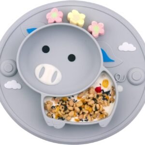 Baby Silicone Plate, Toddler Suction Plates Mini Plate Placemat for Kids and Infants Self Feeding, BPA Free, Microwave & Dishwasher Safe (Gray)