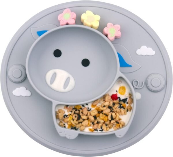 Baby Silicone Plate, Toddler Suction Plates Mini Plate Placemat for Kids and Infants Self Feeding, BPA Free, Microwave & Dishwasher Safe (Gray)