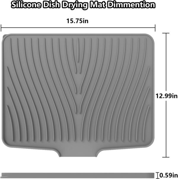 Silicone Dish Drying Mat for Kitchen Counter, Dish Drying Pad Non-Slip Dish Drain Pad with Built-in Drain Lip, Easy Clean Drain Rack Dish Mat for Kitchen Counter, Kitchenware(15.8"x 13")