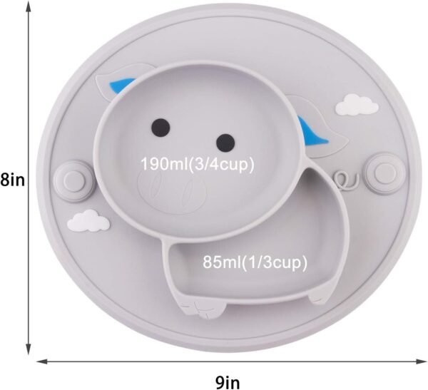 Baby Silicone Plate, Toddler Suction Plates Mini Plate Placemat for Kids and Infants Self Feeding, BPA Free, Microwave & Dishwasher Safe (Gray)