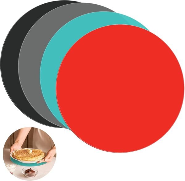 4 Pack 12 Inch Silicone Microwave Mat, Round Non-Stick Heat Resistant Baking Mat Set, BPA-Free Multipurpose Turntable Oven Mat Hot Pad Pot Holder for Home Kitchen Restaurant Dining Table Trivet