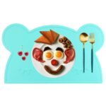 Toddlers Non-Slip Silicone Placemat Cute Bear Kids Placemats Washable Dining Table Food Mat for Children Baby,Mint Green