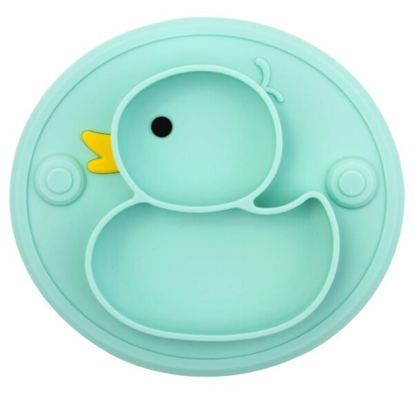 Baby Plate Silicone Toddler Plates Suction Placemat Divided Duck Dishes for Kids and Infants One-Piece Strong Suction, BPA Free, Microwave Dishwasher Safe