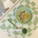 Placemats, Silicone Placemats for Babies, Toddlers & Kids, Activity Mats for Children, Checkered and Stripe Patterns, Non Slip, 16 x 12 inch, Set of 2, Matcha Green