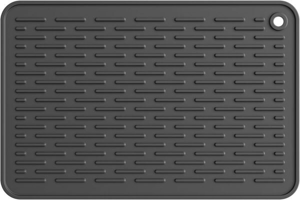 Silicone Dish Drying Mat for Kitchen Counter, Dish Drying Pad for Sink, Refrigerator or Drawer, Countertop Protection Pad S - 12'' x 8'' - Black