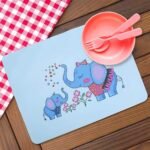 Baby Non Slip Insulation Silicone Placemat, Cute Cartoon Animal Slip Dining Feeding Mat Pad for Toddler Kids(Blue Elephant)