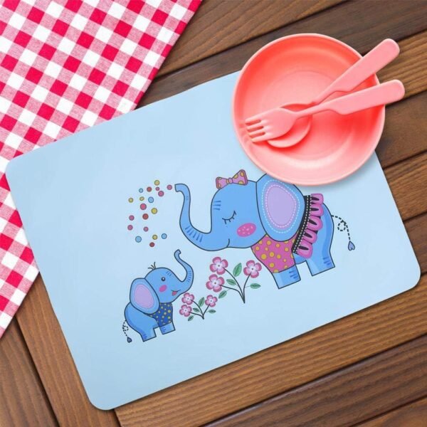 Baby Non Slip Insulation Silicone Placemat, Cute Cartoon Animal Slip Dining Feeding Mat Pad for Toddler Kids(Blue Elephant)