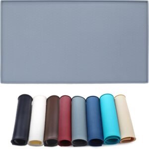 Cat Feeding Mat, Silicone Pet Food Mat, Food Grade Waterproof Anti-Messy Raised-Edges Mat for Puppy Kitty Dog Cat, S(19x12inch), Grey