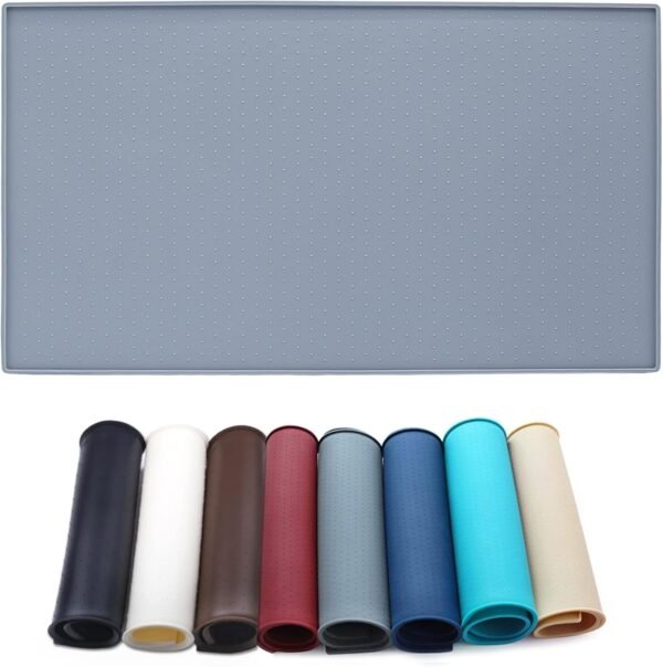Cat Feeding Mat, Silicone Pet Food Mat, Food Grade Waterproof Anti-Messy Raised-Edges Mat for Puppy Kitty Dog Cat, S(19x12inch), Grey