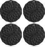 Silicone Trivet Mats - 4 Pack Pot Holders - 7.4'' Thickened Hot Pads for Hot pots, Pans and Dishes, Heat Resistant Silicone Trivet for Table and Counter Top Black
