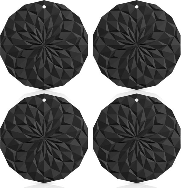 Silicone Trivet Mats - 4 Pack Pot Holders - 7.4'' Thickened Hot Pads for Hot pots, Pans and Dishes, Heat Resistant Silicone Trivet for Table and Counter Top Black
