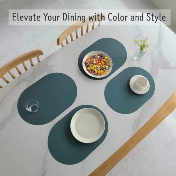Silicone Placemats Set of 4 - Heat Resistant Washable and Wipeable Non Slip Place Mats, Waterproof Modern Dining Table Mats, Oval 16.9"x11.8"(Herb Green)