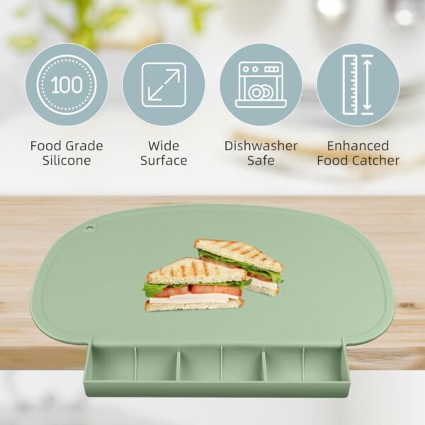 Silicone Placemat for Baby, Silicone Tablemats with Food Catching Pocket, Non-Slip Silicone Placemat for Restaurants Home Travel (Ether), Large Size, PM-32
