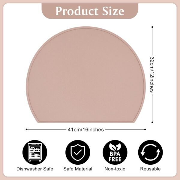 Silicone Placemat Set of 4, Heat Resistant Placemats for Dinning Table, Reusable Portable Kids Baby Placemats, Waterproof Stain-Proof Toddler Food Mats, Easy to Clean Silicone Mat (Semicircle)