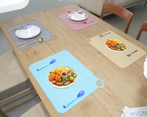 Silicone Baby Placemat, Kids Placemats for Dining Table, Montessori Place Mat, Waterproof Table Mat for Toddler, Set of 2 (Beige+Powder)