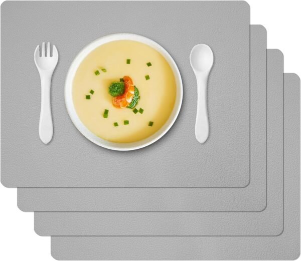 Silicone Placemats for Kids & Toddlers, Non-Slip, Machine Washable, Eco-Friendly, Baby Table Mats Set of 4, Perfect for Dining & Craft Activities, 11.8 x 15.7 Inches(Grey)