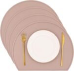 Silicone Placemat Set of 4, Heat Resistant Placemats for Dinning Table, Reusable Portable Kids Baby Placemats, Waterproof Stain-Proof Toddler Food Mats, Easy to Clean Silicone Mat (Semicircle)